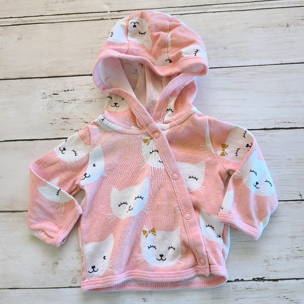 Carter's Girl's Pink Smiley Cats Long Sleeve Sweater Newborn